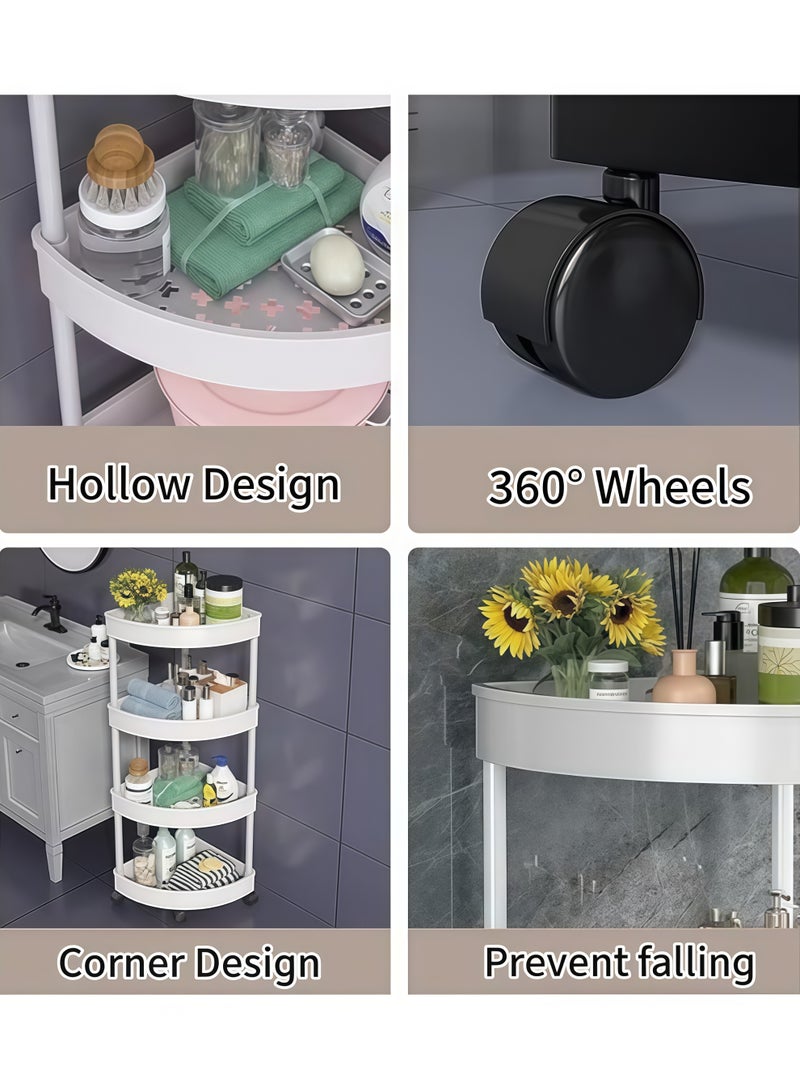 رف زاوية بأربعة أرفف، وحدة تخزين زاوية للاستحمام بأربع عجلات، عربة تخزين بأربعة أرفف، منظم أرضي مقاوم للصدأ للاستحمام، رف زاوية مثلث الشكل بعجلات، رف زاوية مقاوم للماء للاستحمام، عربة تخزين متعددة الوظائف مثالية للتخزين والتنظيم، للحمام والمطبخ والشرفة وغرفة المعيشة (أسود) - Image 3